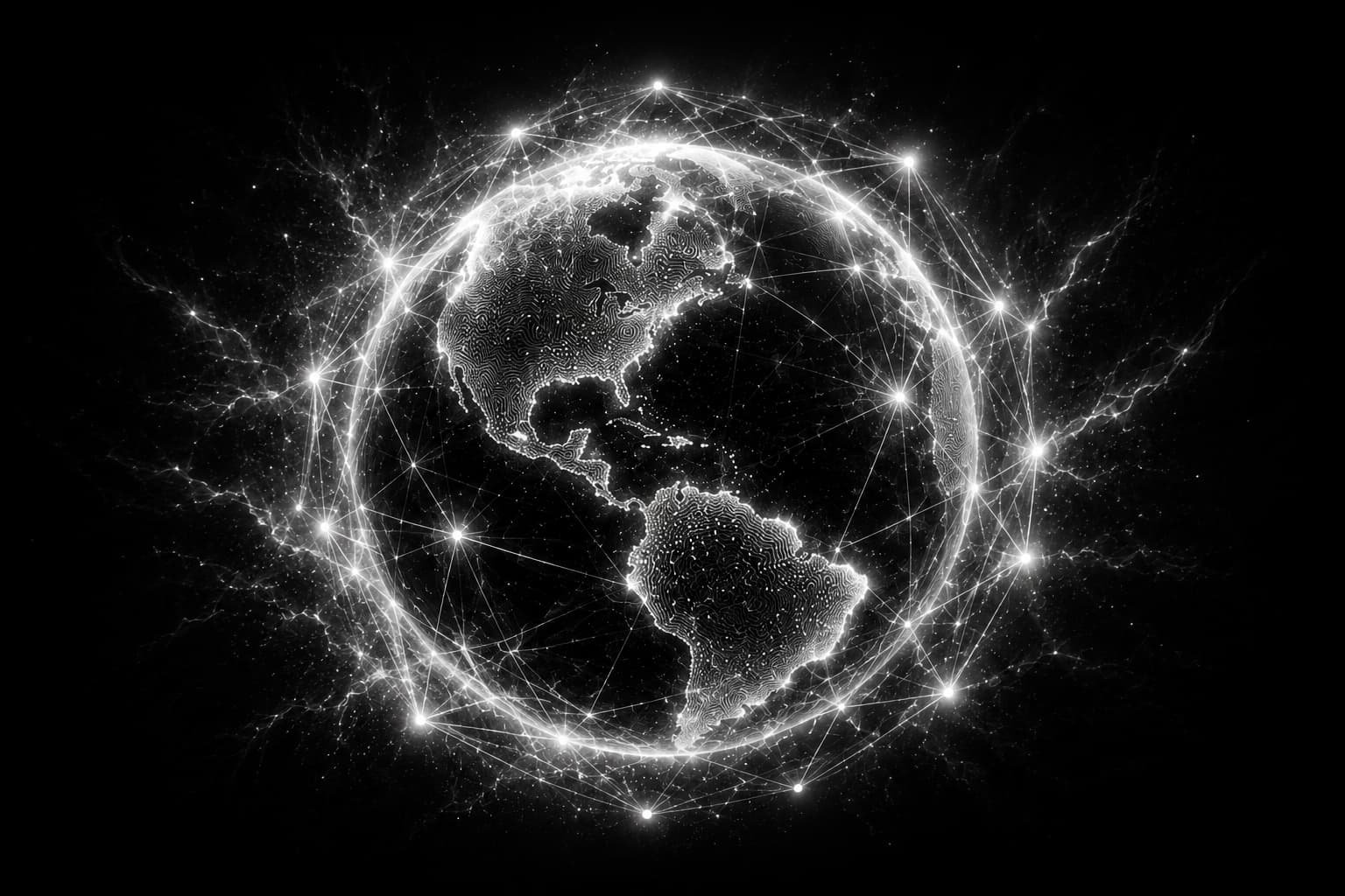 Globo terráqueo con una red de conexiones sobre América, representando la integración regional de la automatización