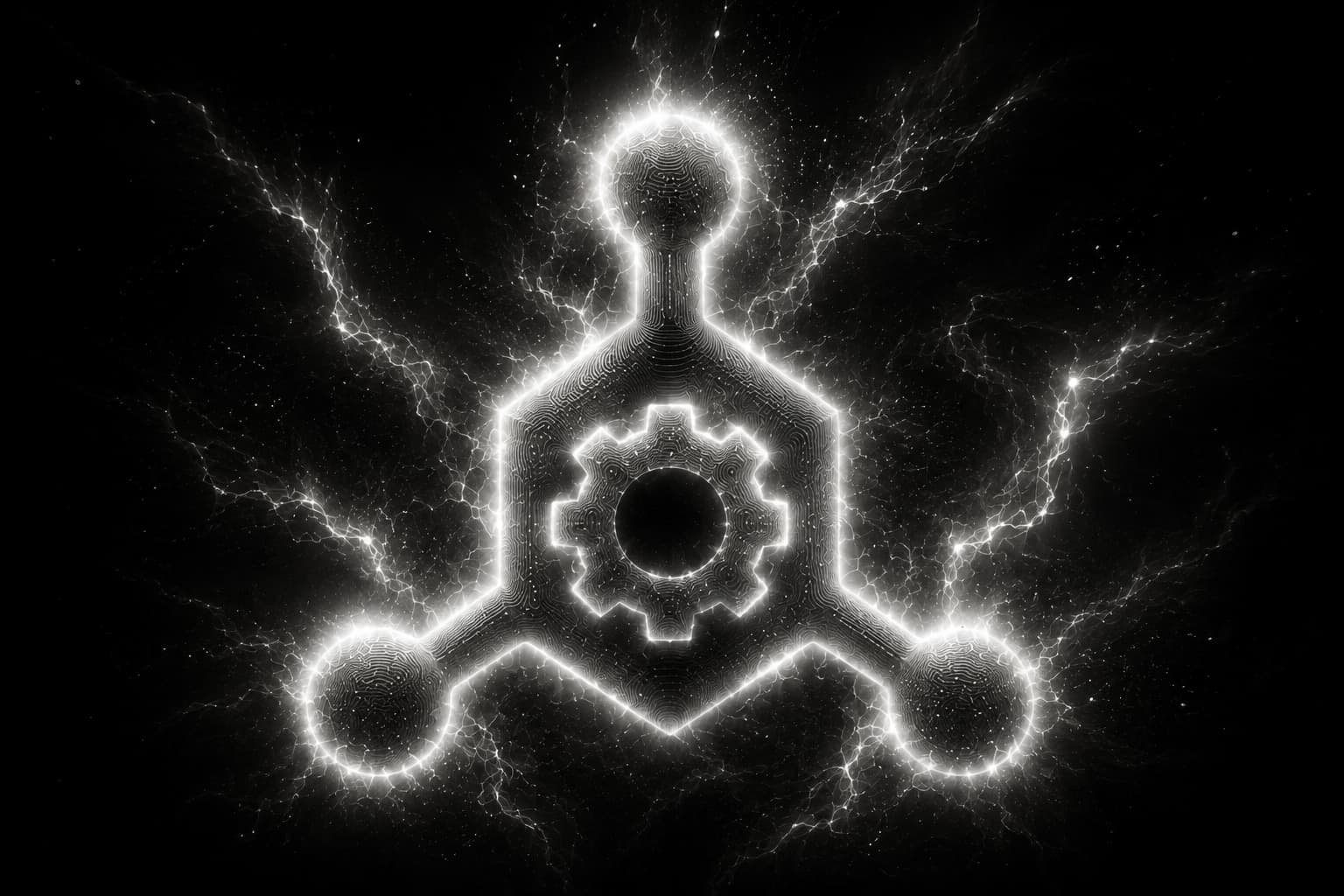 Icono de engranaje dentro de una red de nodos, representando la mejora de un proceso antes de automatizarlo